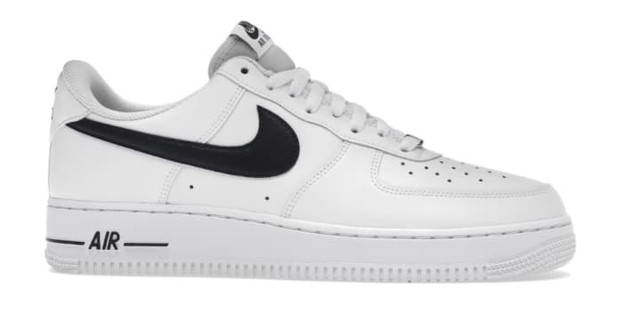 View of white and black Nike shoe.
